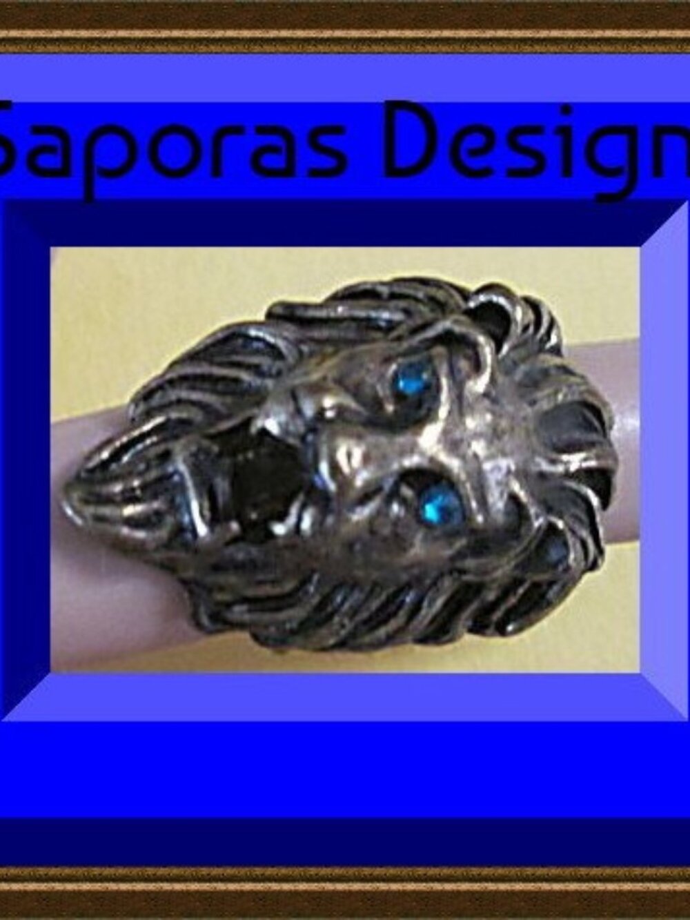 Wizard Of Oz Lion Antique Theme Ring Size 6 With Blue Crystal Eyes